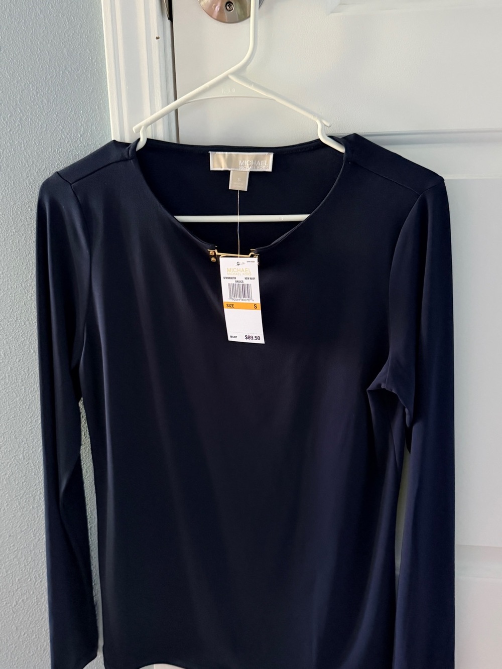 Michael Kors Navy blue  Long Sleeve Top with Gold Accent